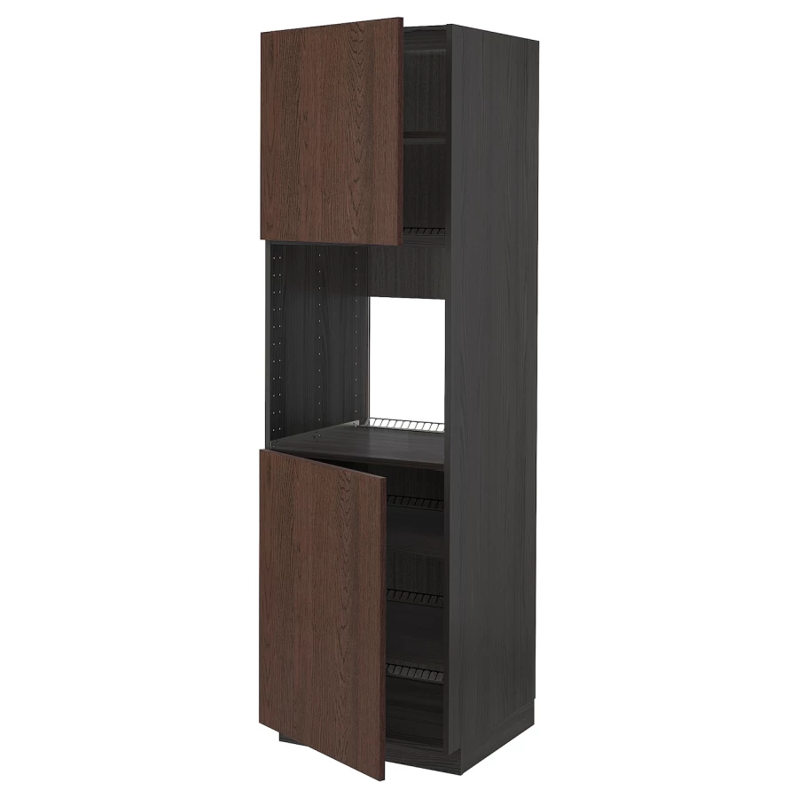 Кухонный шкаф-пенал - IKEA METOD/МЕТОД ИКЕА, 200х60х60 см, черный/коричневый (изображение №1)
