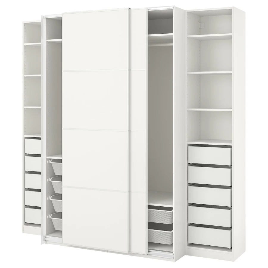 Шкаф-купе - IKEA PAX/MEHAMN/ПАКС/МЕХАМН ИКЕА, 250x66x236 см, белый (изображение №1)