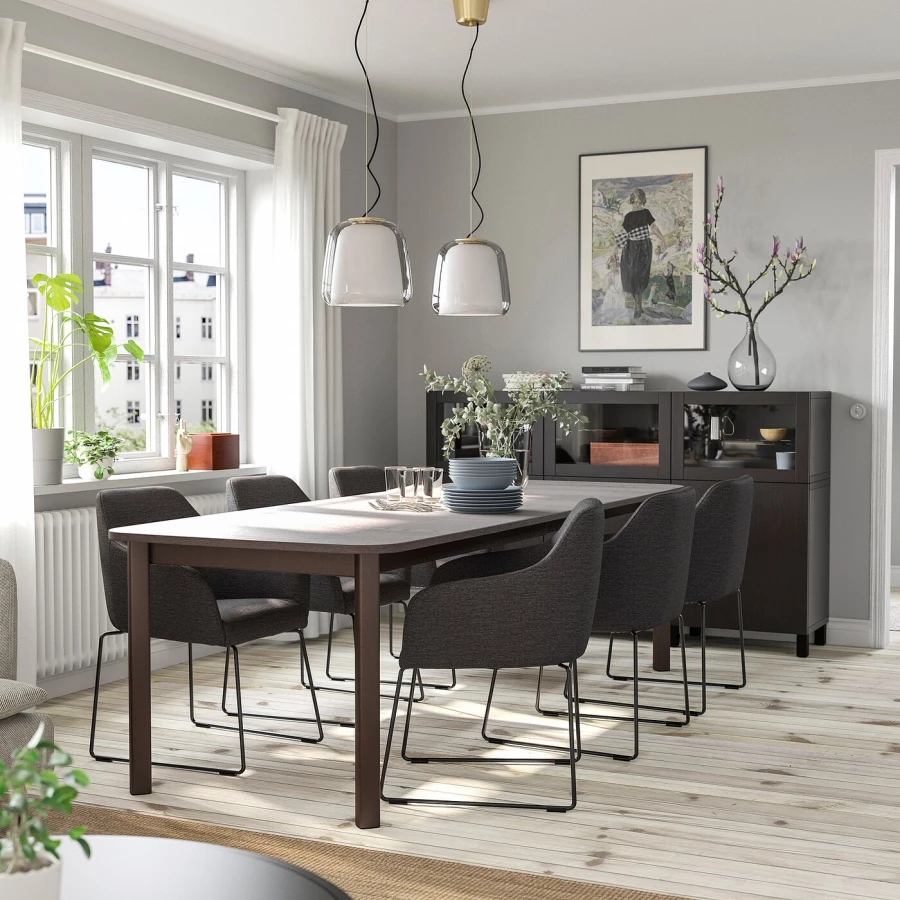 Стол и 6 стульев - STRANDTORP / TOSSBERG IKEA/ СТРАНДТРОП/ ТОССБЕРГ ИКЕА, 205х95х75 см, коричневый/серый (изображение №2)