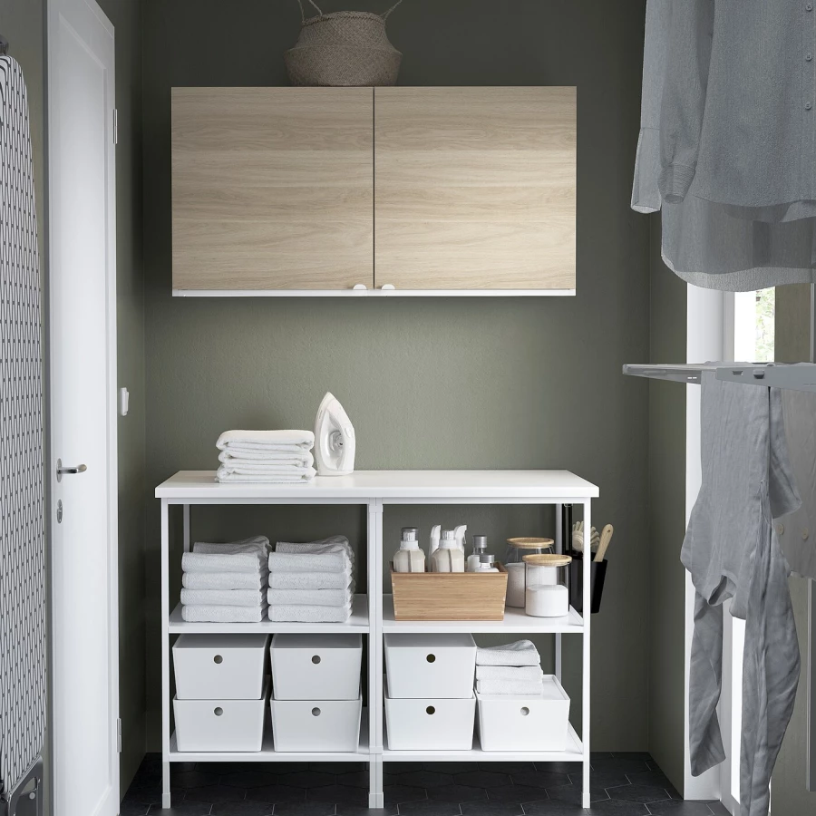 Комбинация для ванной - IKEA ENHET, 123х63.5х207 см, белый/имитация дуба, ЭНХЕТ ИКЕА (изображение №3)