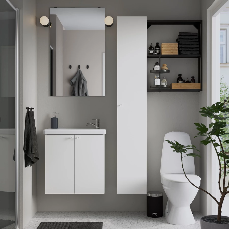 Комбинация для ванной - IKEA ENHET, 64х33х65 см, белый/антрацит, ЭНХЕТ ИКЕА (изображение №2)