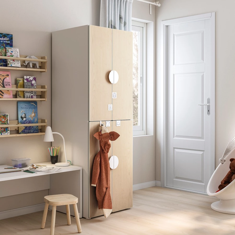 Шкаф детский - IKEA PLATSA/SMÅSTAD/SMASTAD, 60x57x181 см, белый/светло-коричневый, ИКЕА (изображение №2)