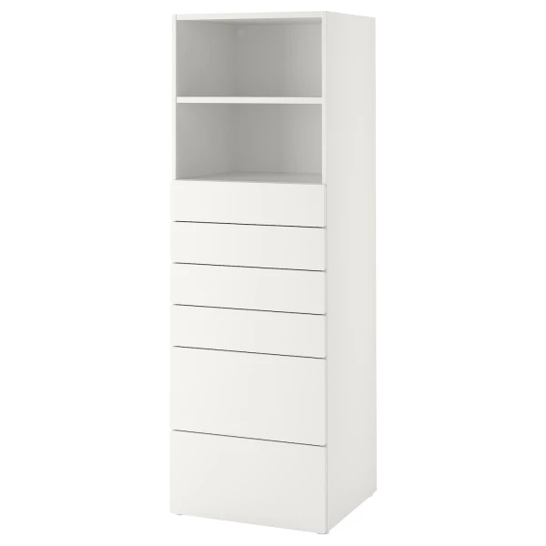 Комод детский - IKEA PLATSA/SMÅSTAD/SMASTAD, 60x55x180 см, белый, ИКЕА