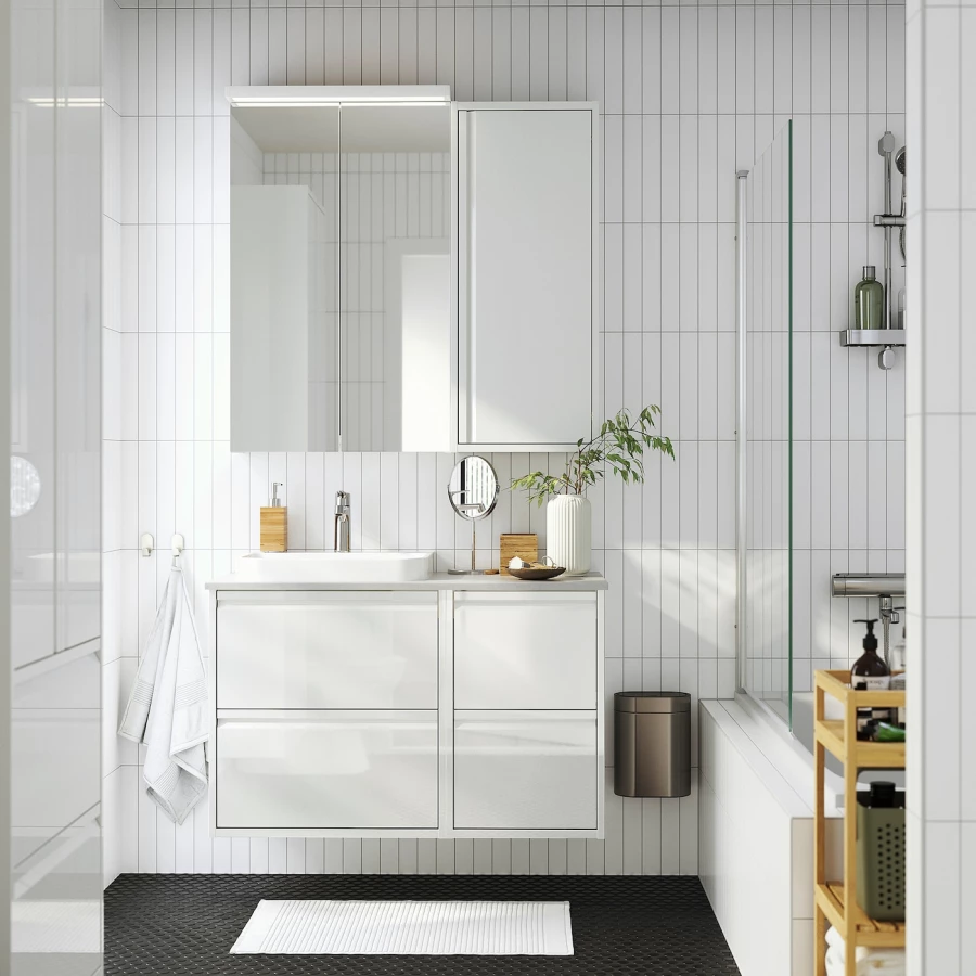 Тумба для ванной  - ÄNGSJÖN / BACKSJÖN/АNGSJОN / BACKSJОN IKEA/ЭНГСЬЕН/БЭКСЬЕН ИКЕА, 71х102 см, белый/серый (изображение №2)