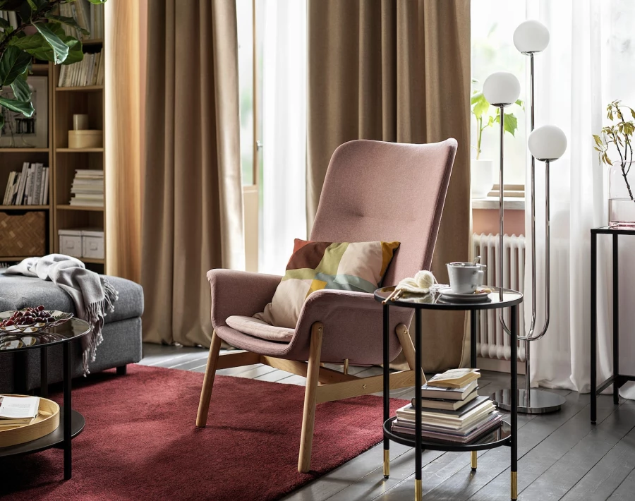 Кресло с высокой спинкой - IKEA VEDBO/ВЕДБО ИКЕА, 108х85х80 см, розовый (изображение №2)