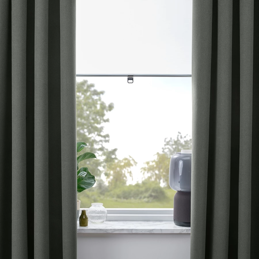 Плотная штора, 2 шт. - IKEA ROSENMANDEL, 300х135 см, темно-зеленый, РОЗЕНМАНДЕЛ ИКЕА (изображение №7)