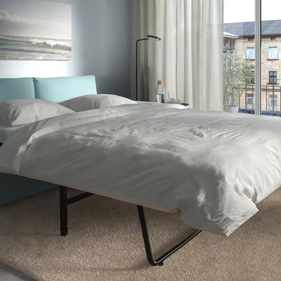 Угловой диван-кровать с шезлонгом - IKEA VIMLE/ВИМЛЕ ИКЕА, 256/356х68х164 см, голубой (изображение №4)
