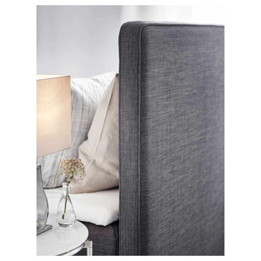 Континентальная кровать - IKEA DUNVIK, 200х140 см, матрас средне-жесткий, темно-серый, ДУНВИК ИКЕА (изображение №6)