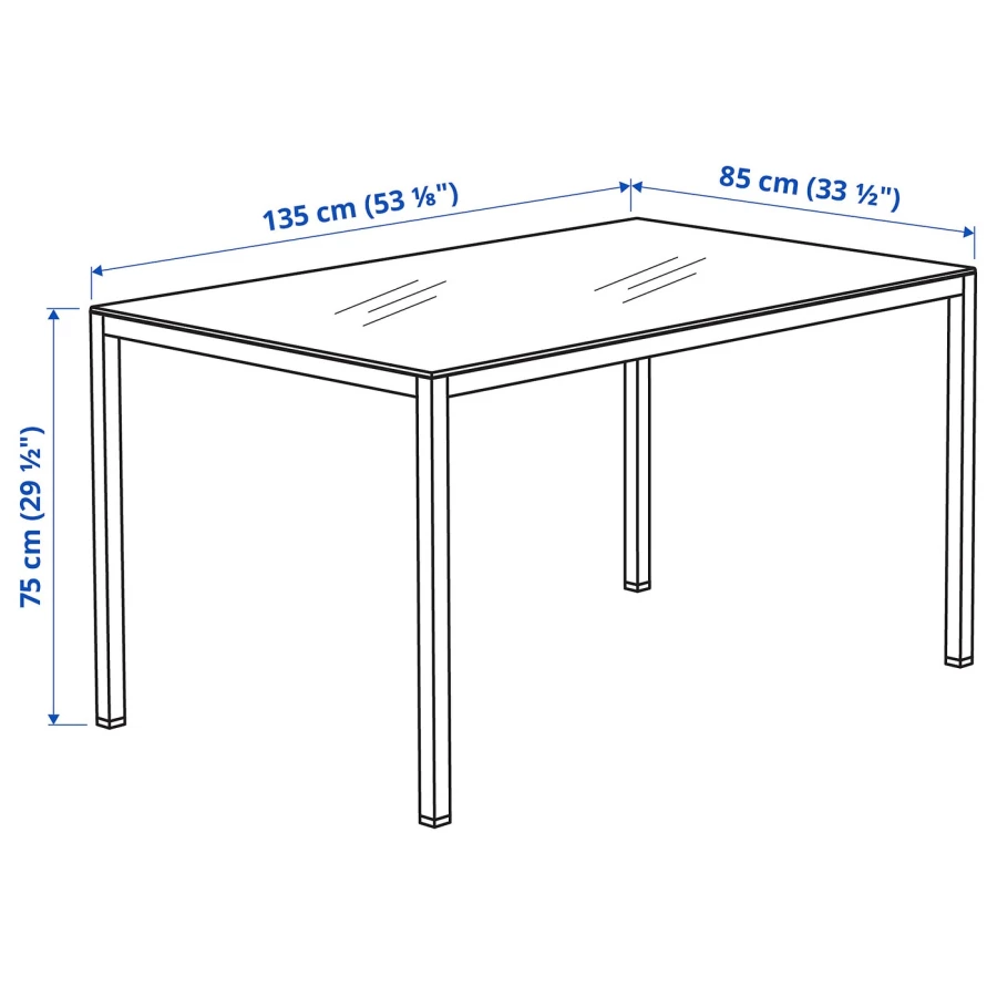 Стол обеденный - IKEA TORSBY, 135х85х75 см, белый/металлик, ТОРСБИ ИКЕА (изображение №8)