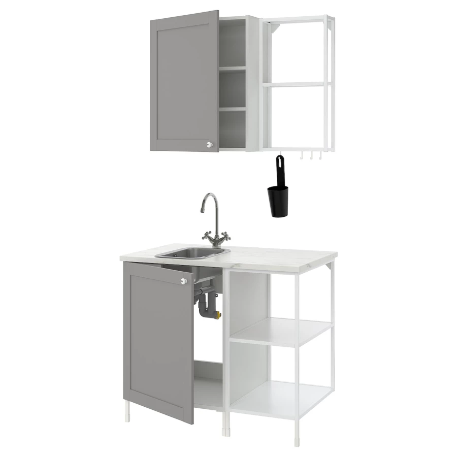 Комбинация для кухонного хранения  - ENHET  IKEA/ ЭНХЕТ ИКЕА, 103x63,5x222 см, белый/серый (изображение №1)
