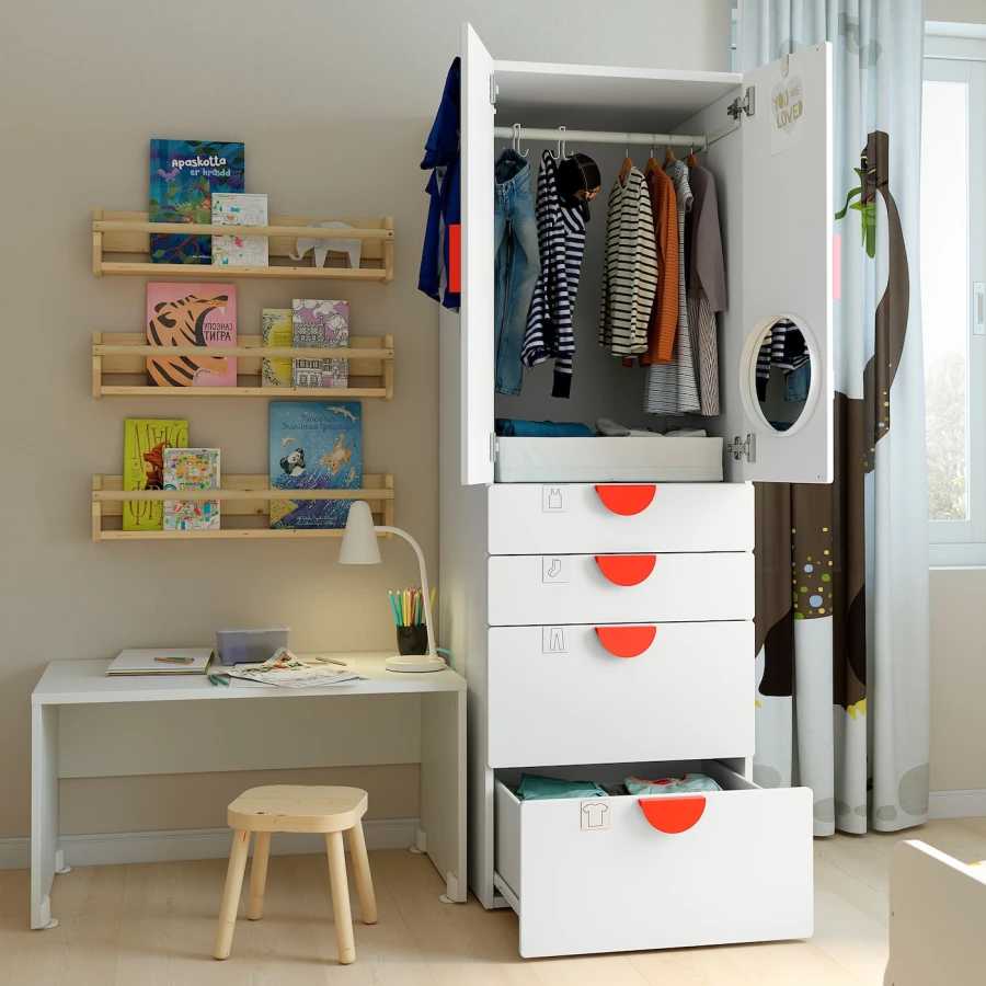 Шкаф детский - IKEA PLATSA/SMÅSTAD/SMASTAD, 60x57x181 см, белый/серый, ИКЕА (изображение №3)