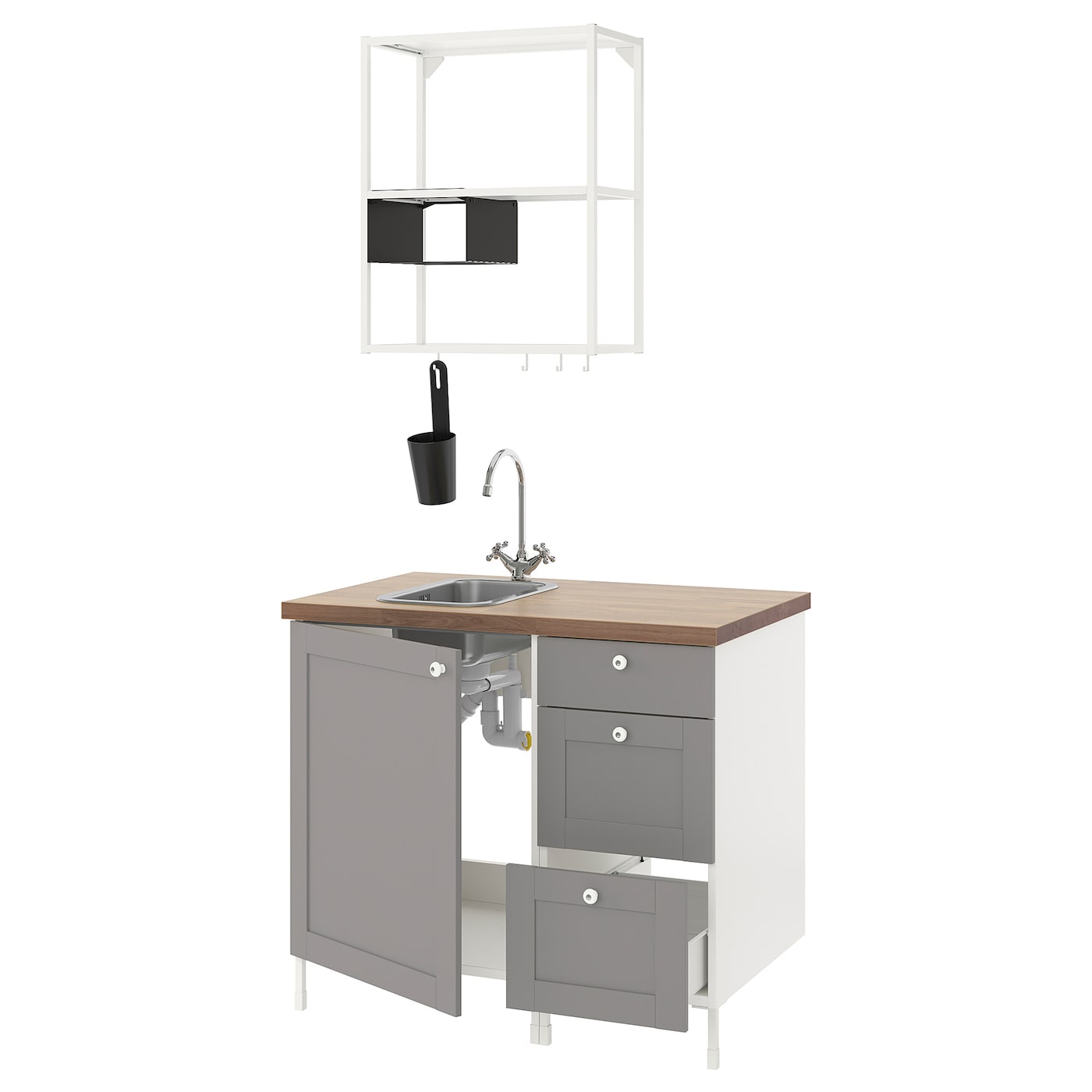 Комбинация шкафов для прачечной и кухни - ENHET  IKEA/ ЭНХЕТ ИКЕА, 103x63,5x222 см, белый/серый/бежевый