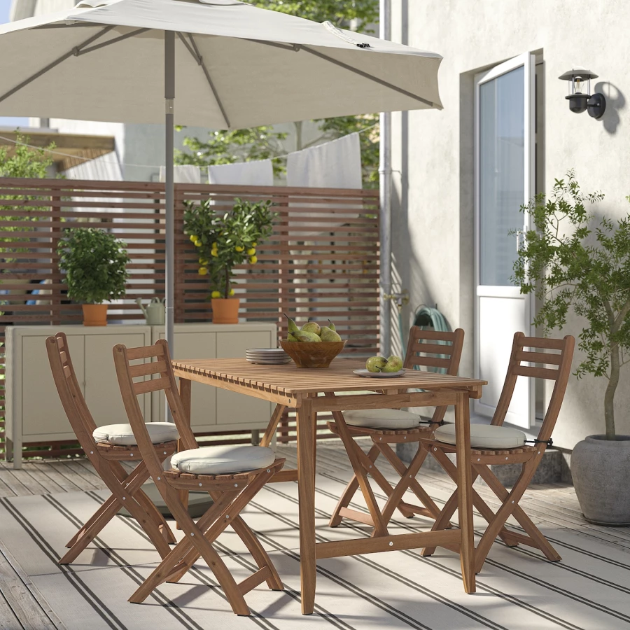 Садовый стол и 4 стула - ASKHOLMEN IKEA/ АСКХОЛЬМЕН ИКЕА,  143х75 см, коричневый (изображение №2)
