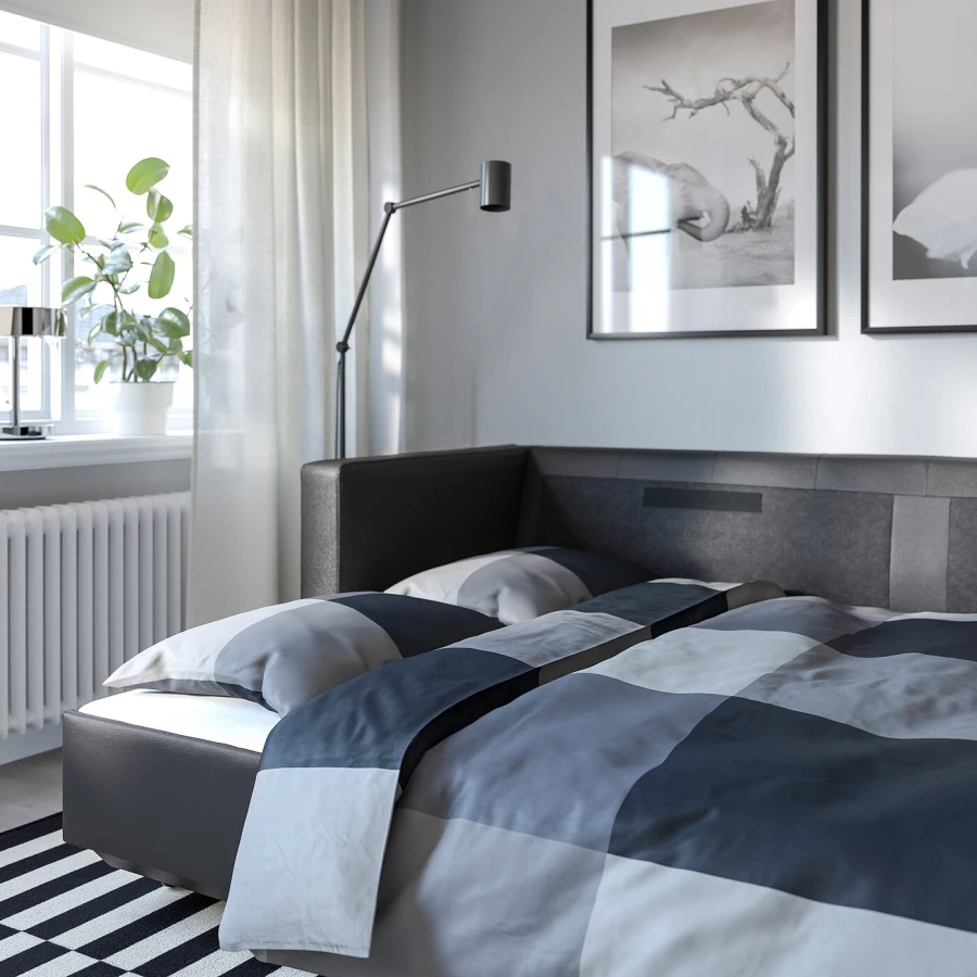 3-местный диван-кровать - IKEA LANDSKRONA, 84x92x223см, черный, кожа, ЛАНДСКРУНА ИКЕА (изображение №4)
