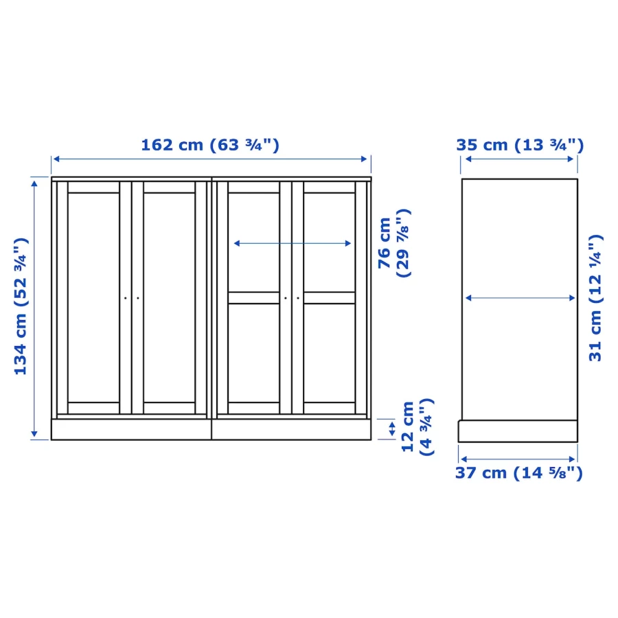 HAVSTA хавста комбинация д/хранения+стекл дверц, белый162x37x134 см