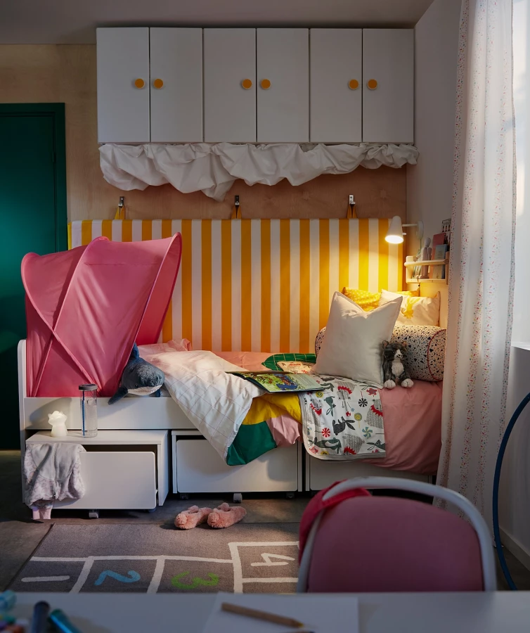 Каркас кровати с 3 ящиками - IKEA SLÄKT/LURÖY/SLAKT/LUROY, 200х90 см, белый, СЛЭКТ/ЛУРОЙ ИКЕА (изображение №3)