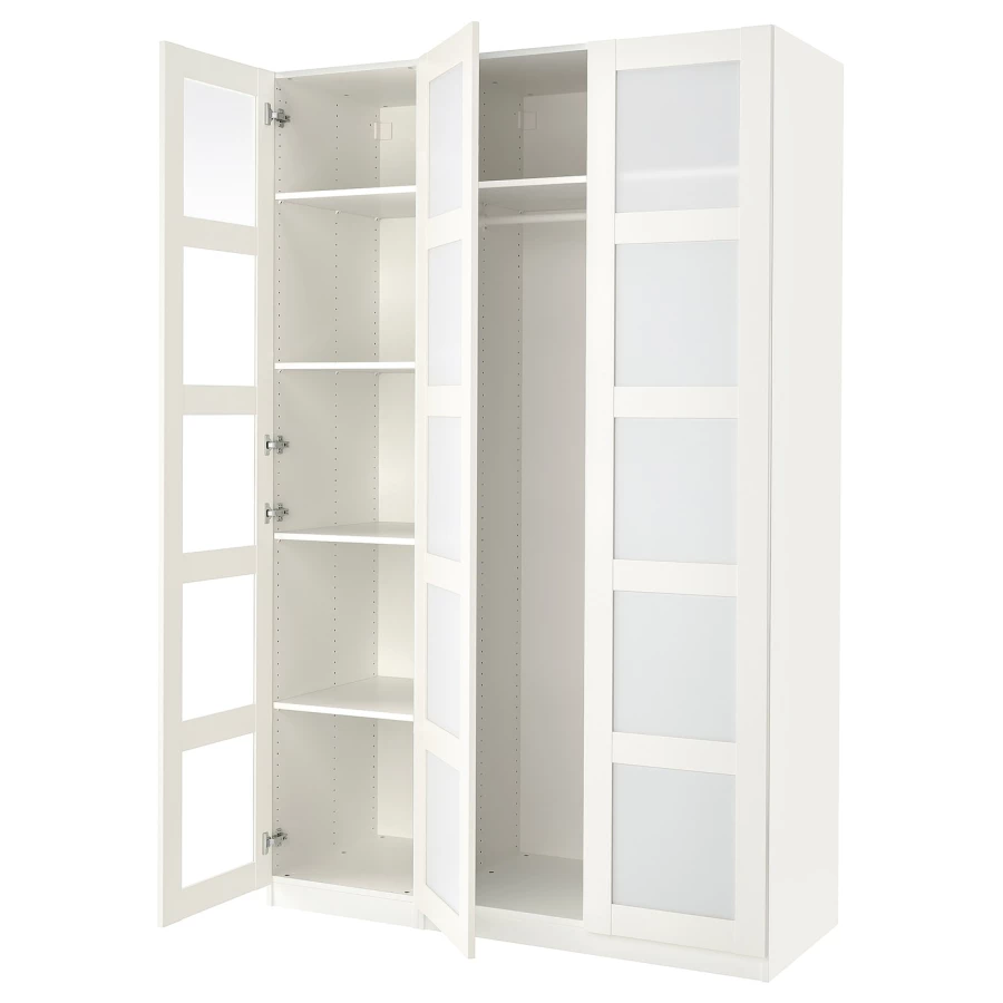 Гардероб - IKEA PAX/BERGSBO/ПАКС/БЕРГСБУ ИКЕА, 150x60x236 см, белый / из матового стекла (изображение №1)