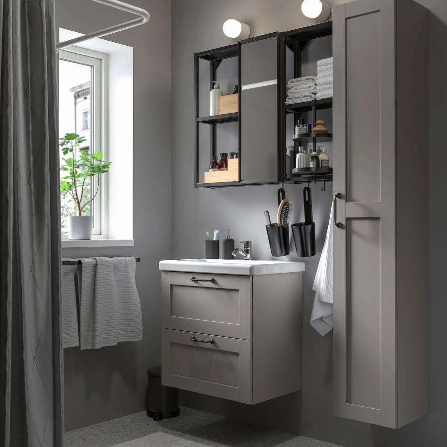 Комбинация для ванной - IKEA ENHET, 64х43х65 см, антрацит/серый, ЭНХЕТ ИКЕА (изображение №2)
