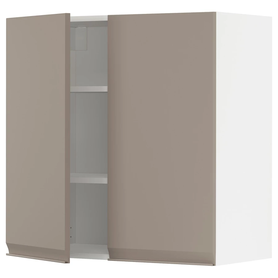 Навесной шкаф с полкой - METOD IKEA/ МЕТОД ИКЕА, 80х80 см, белый/светло-коричневый (изображение №1)