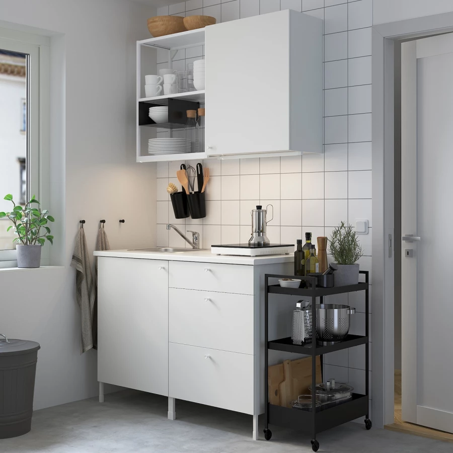 Кухонная комбинация для хранения - ENHET  IKEA/ ЭНХЕТ ИКЕА, 123х63,5х222 см, белый (изображение №2)