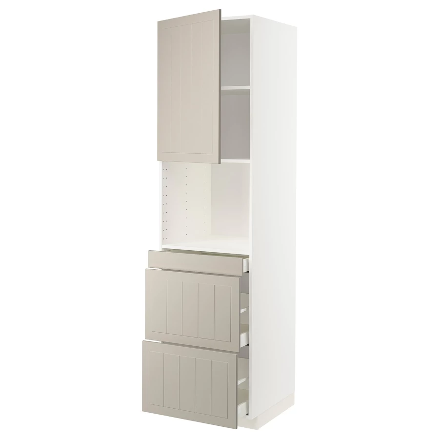 Высокий шкаф - IKEA METOD/MAXIMERA/МЕТОД/МАКСИМЕРА ИКЕА, 220х60х60 см, белый/бежевый (изображение №1)