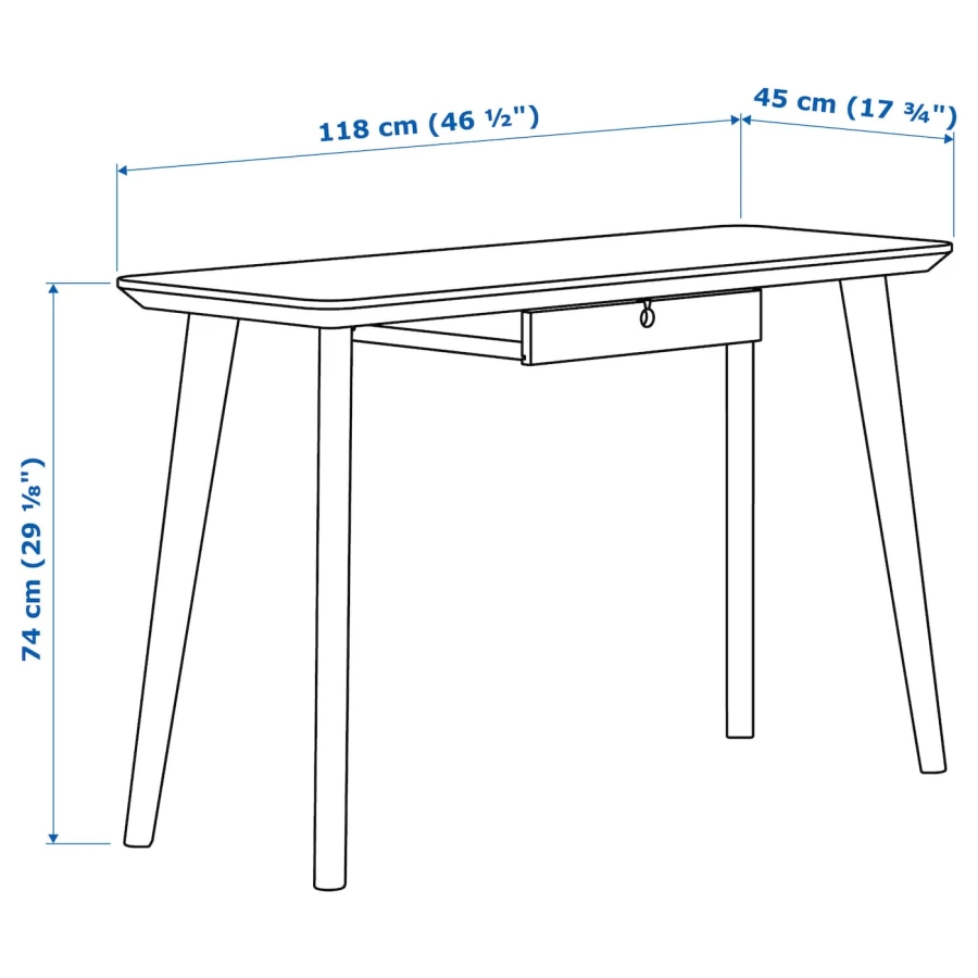 Письменный стол с ящиком - IKEA LISABO, 118х45 см, ясеневый шпон, ЛИСАБО ИКЕА (изображение №7)