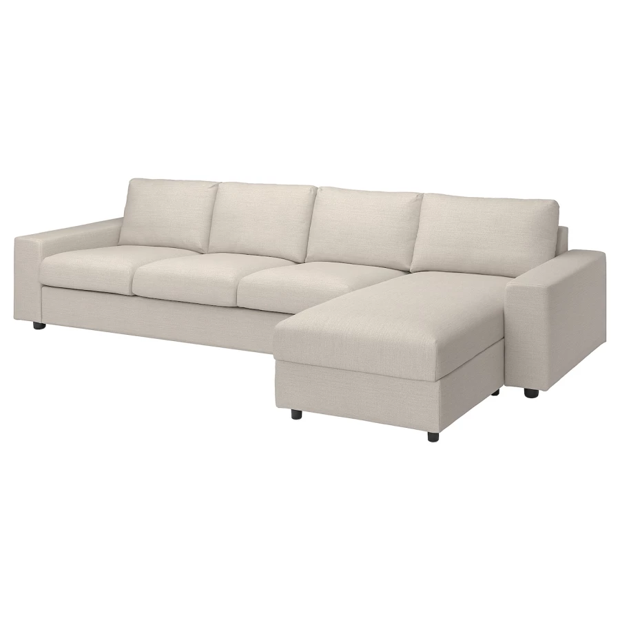 Угловой 4-местный диван с шезлонгом - IKEA VIMLE/ВИМЛЕ ИКЕА, 336/164х125х68 см, бежевый (изображение №1)