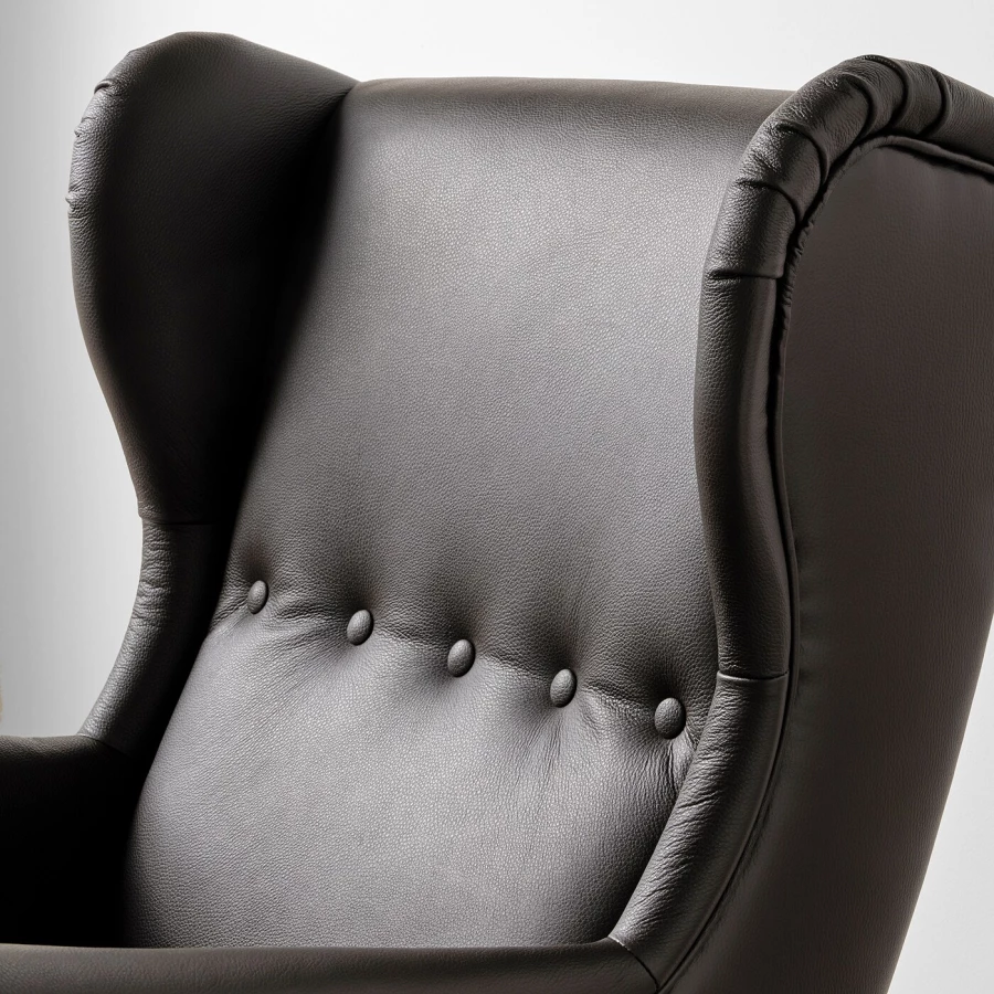 Кресло с подголовником - IKEA STRANDMON, 82х96х101 см, темно-коричневая искусственная кожа СТРАНДМОН ИКЕА (изображение №4)