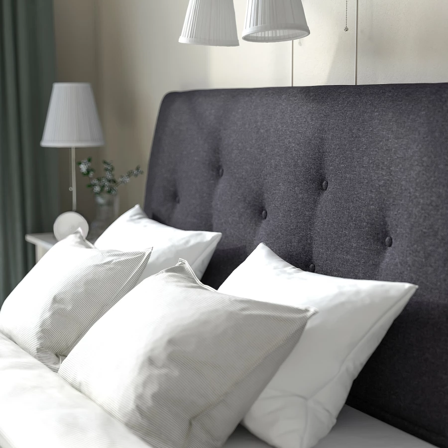 Кровать с мягкой обивкой и выдвижными ящиками - IKEA IDANÄS/IDANAS, 200х140 см, темно-серый, ИДАНЭС ИКЕА (изображение №6)