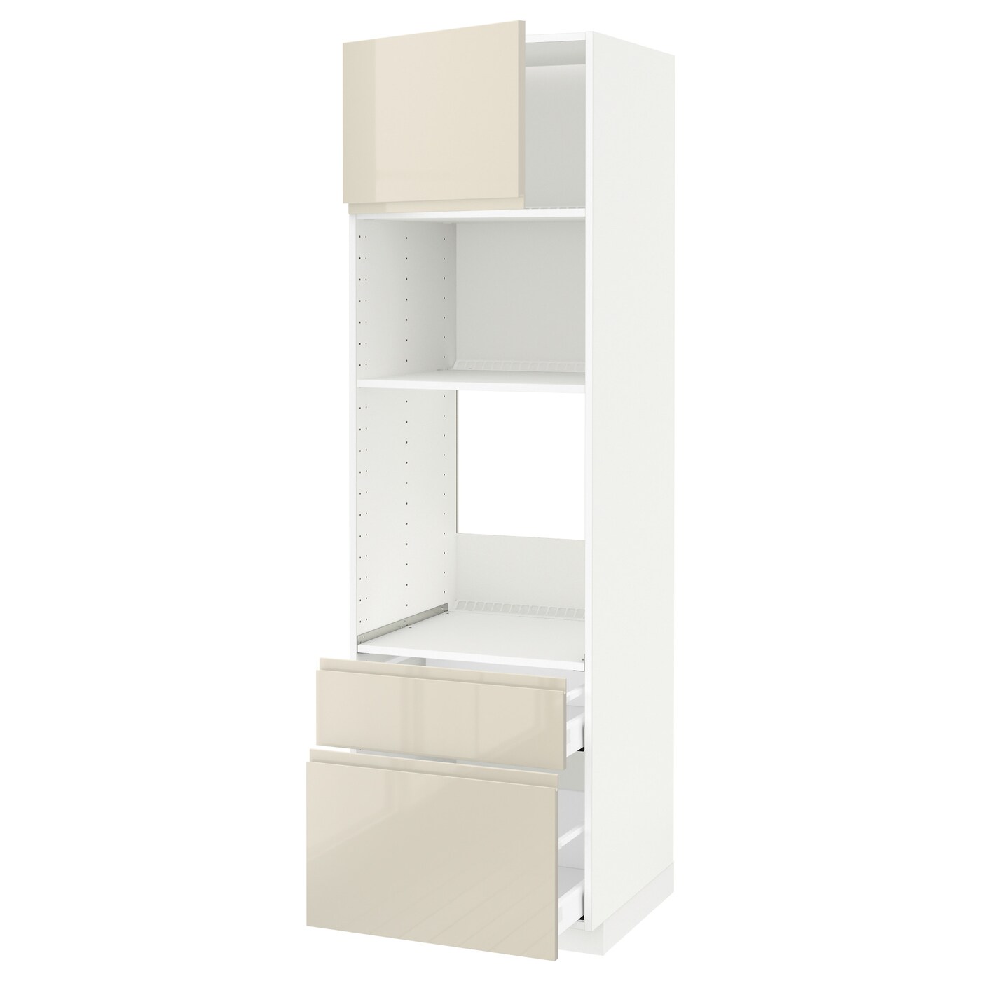 Высокий шкаф с ящиками - IKEA METOD/MAXIMERA/МЕТОД/МАКСИМЕРА ИКЕА, 200х60х60 см, белый/бежевый глянцевый