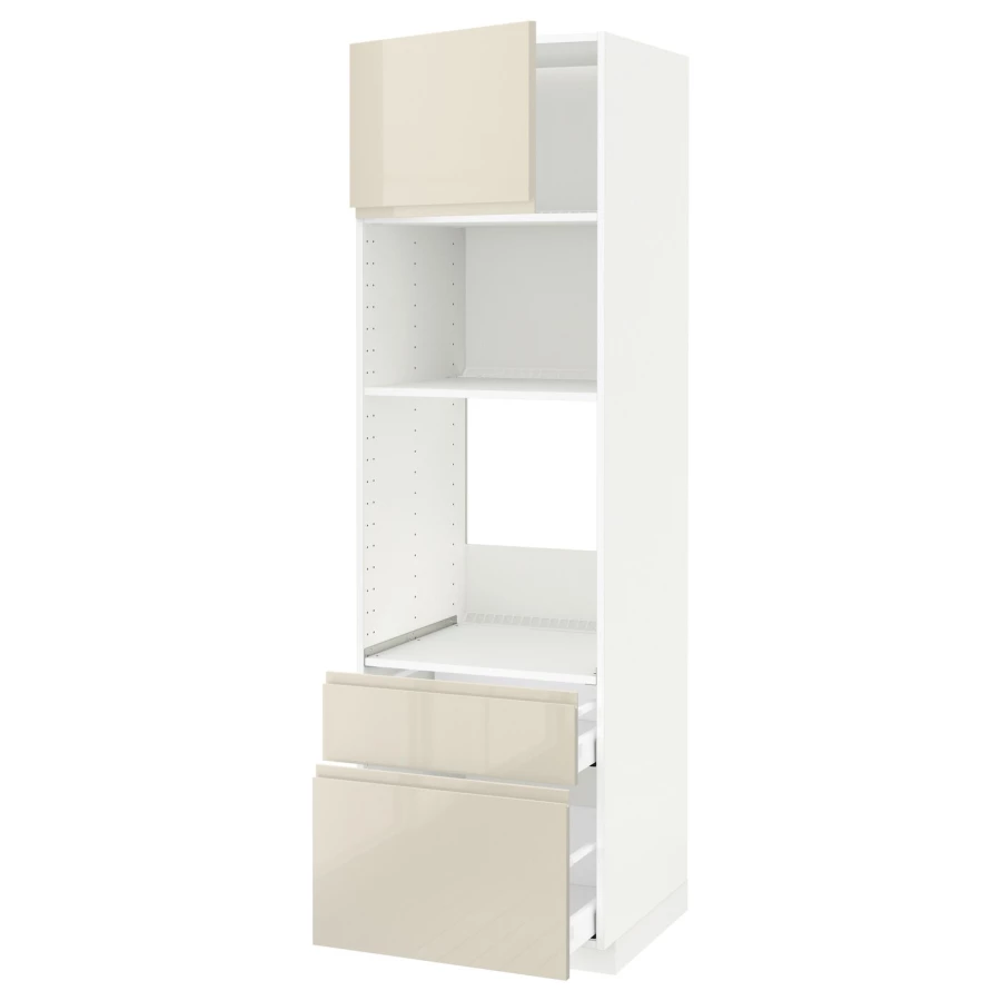 Высокий шкаф с ящиками - IKEA METOD/MAXIMERA/МЕТОД/МАКСИМЕРА ИКЕА, 200х60х60 см, белый/бежевый глянцевый (изображение №1)