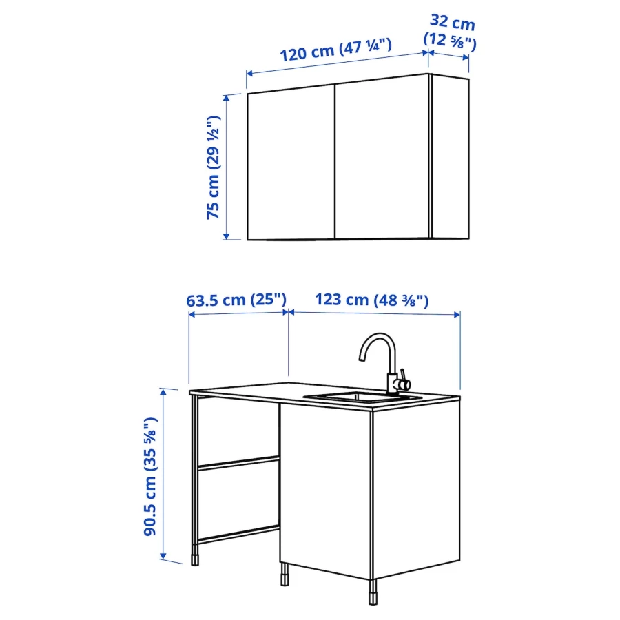 Комбинация для ванной - IKEA ENHET, 139х63.5х87.5 см, белый, ЭНХЕТ ИКЕА (изображение №4)