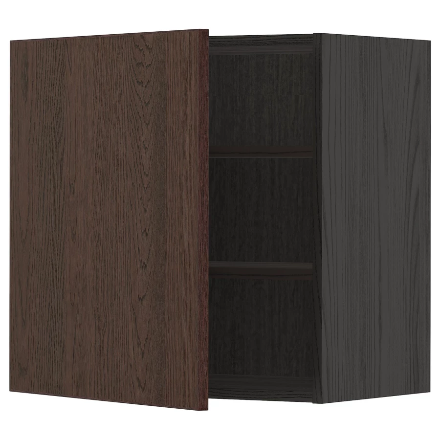 Навесной шкаф с полкой - METOD IKEA/ МЕТОД ИКЕА, 60х60 см, черный/коричневый (изображение №1)