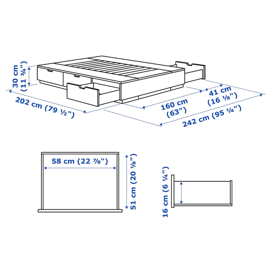 Каркас кровати с ящиком для хранения и матрасом - IKEA NORDLI, 200х160 см, матрас жесткий, белый, НОРДЛИ ИКЕА (изображение №14)