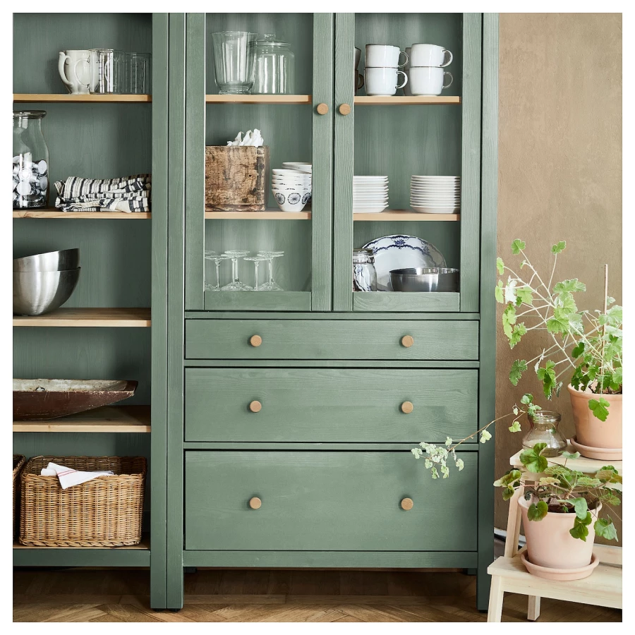 Комбинация для хранения - IKEA HEMNES/ ХЕМНЕС ИКЕА, 270x197 см, серо-зеленый/светло-коричневая морилка (изображение №4)