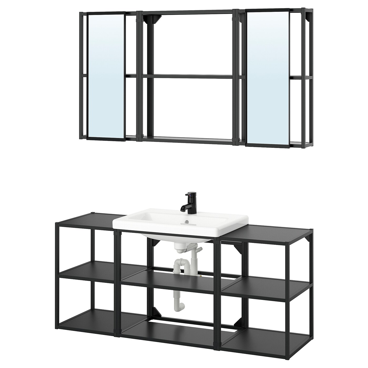 Комбинация для ванной - IKEA ENHET, 140х43х65 см, антрацит, ЭНХЕТ ИКЕА