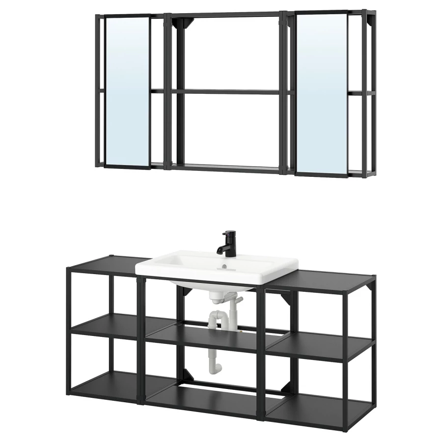 Комбинация для ванной - IKEA ENHET, 140х43х65 см, антрацит, ЭНХЕТ ИКЕА (изображение №1)