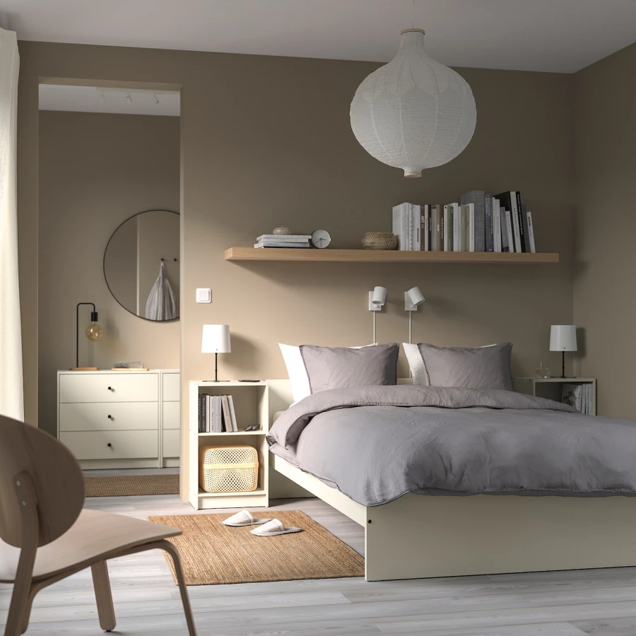 Двуспальная кровать - IKEA GURSKEN/LURÖY/LUROY, 200х140 см, бежевый, ГУРСКЕН/ЛУРОЙ ИКЕА (изображение №3)