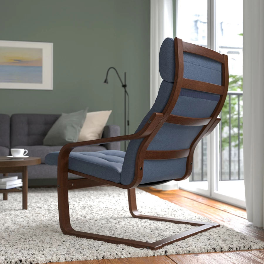 Кресло - IKEA POÄNG/POANG/ПОЭНГ ИКЕА, 68х82х100 см, тёмно-синий (изображение №3)