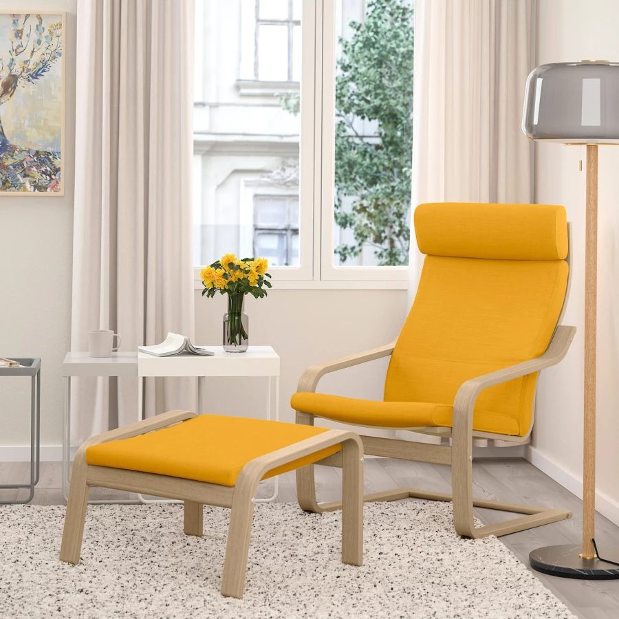 Табурет для ног - POÄNG / POАNG IKEA/  ПОЭНГ ИКЕА, 68х39 см, желтый (изображение №2)