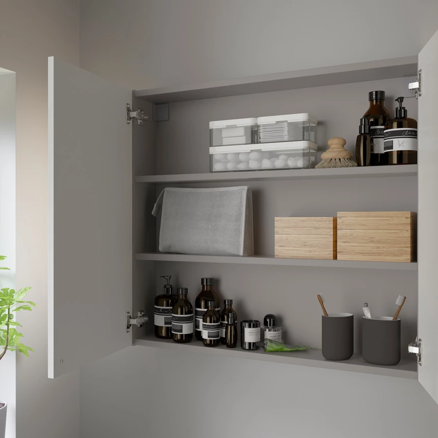 Настенный шкаф для ванной комнаты - ENHET IKEA/ ЭНХЕТ ИКЕА, 80х75х17 см, белый (изображение №3)