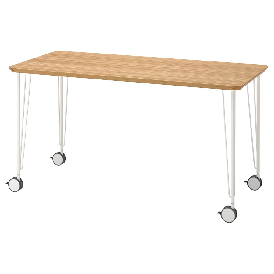 Письменный стол - IKEA ANFALLARE/KRILLE, 140х65 см, бамбук/белый, АНФАЛЛАРЕ/КРИЛЛЕ ИКЕА (изображение №1)
