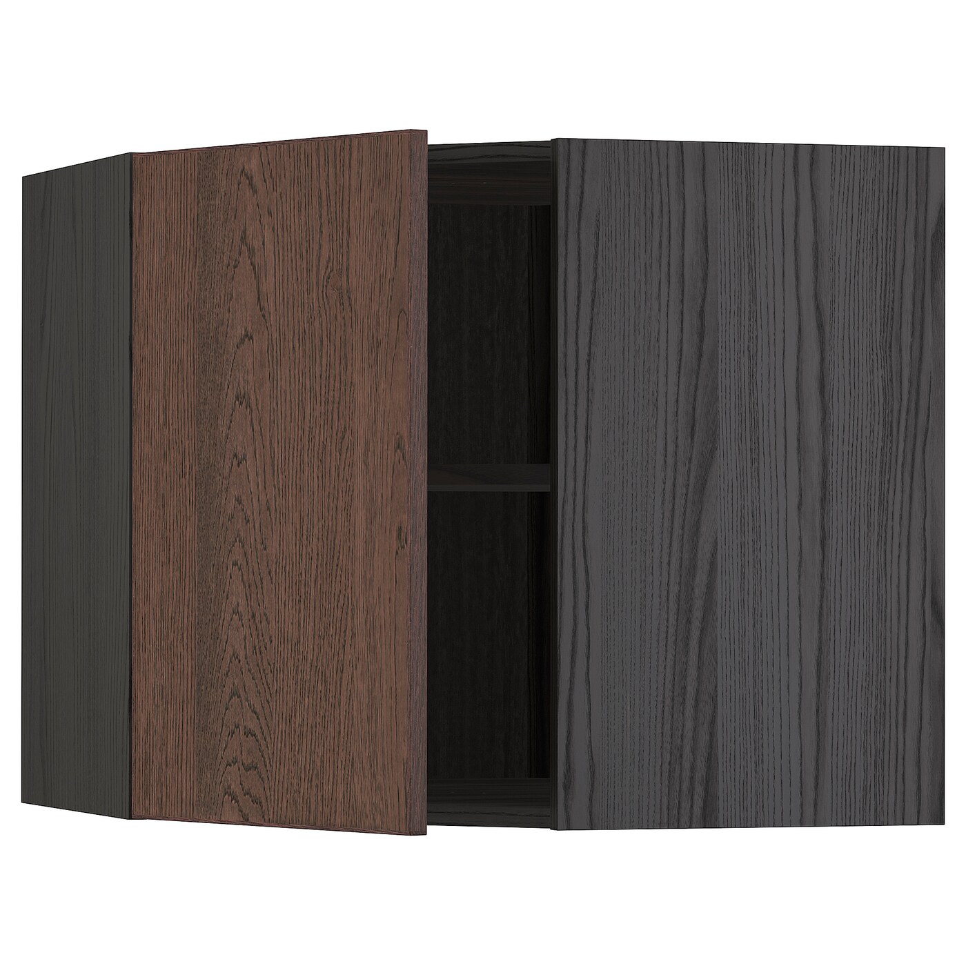 Угловой навесной шкаф с полками - METOD  IKEA/  МЕТОД ИКЕА, 60х68 см, черный/коричневый