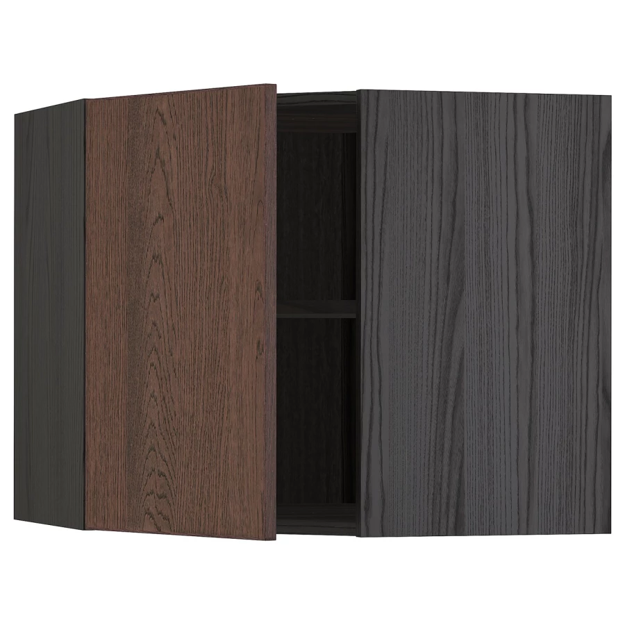 Угловой навесной шкаф с полками - METOD  IKEA/  МЕТОД ИКЕА, 60х68 см, черный/коричневый (изображение №1)