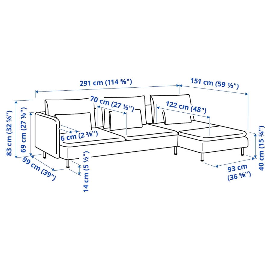 3-местный диван и шезлонг - IKEA SÖDERHAMN/SODERHAMN, 99x285см, черный, СЕДЕРХАМН ИКЕА (изображение №8)