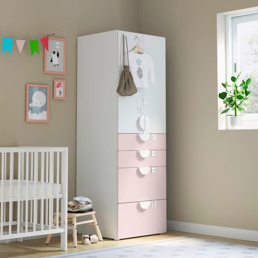 Шкаф детский - IKEA PLATSA/SMÅSTAD/SMASTAD, 60x57x181 см, белый/розовый, ИКЕА (изображение №2)