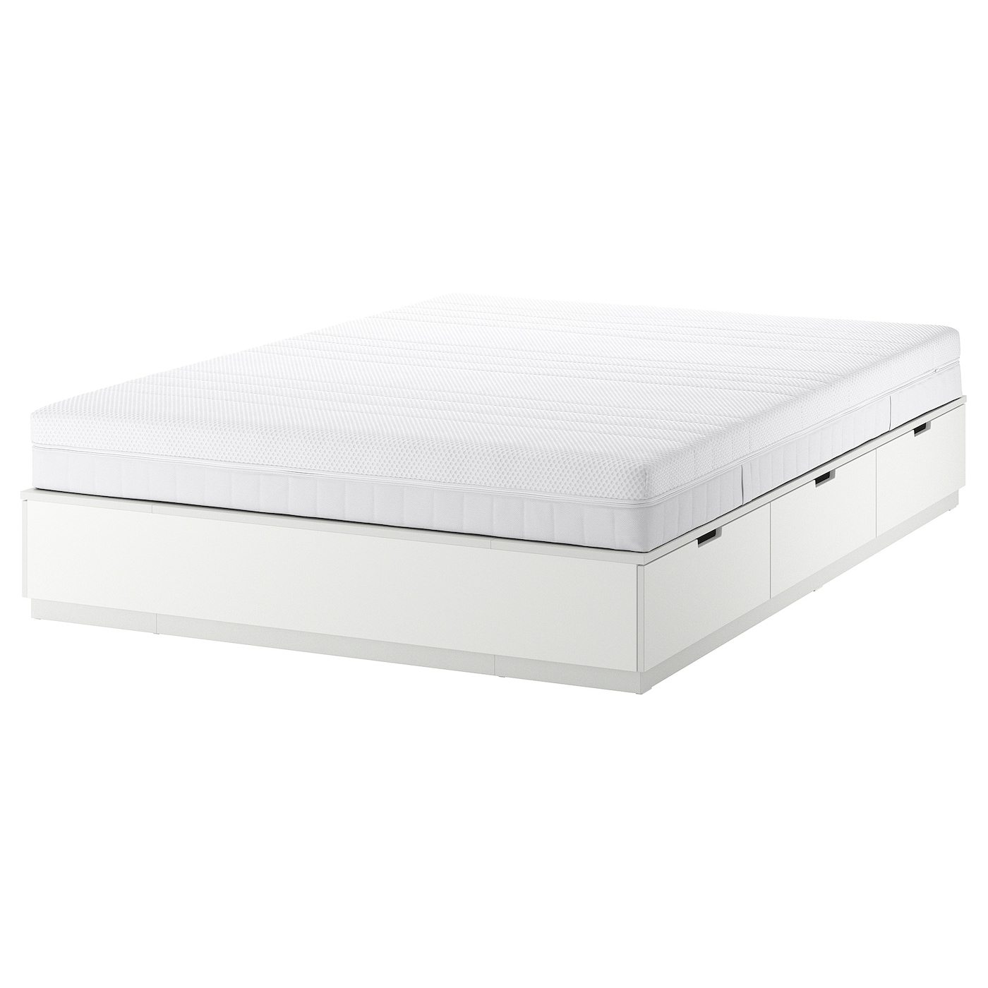 Каркас кровати с ящиком для хранения и матрасом - IKEA NORDLI, 200х140 см, матрас средне-жесткий, белый, НОРДЛИ ИКЕА