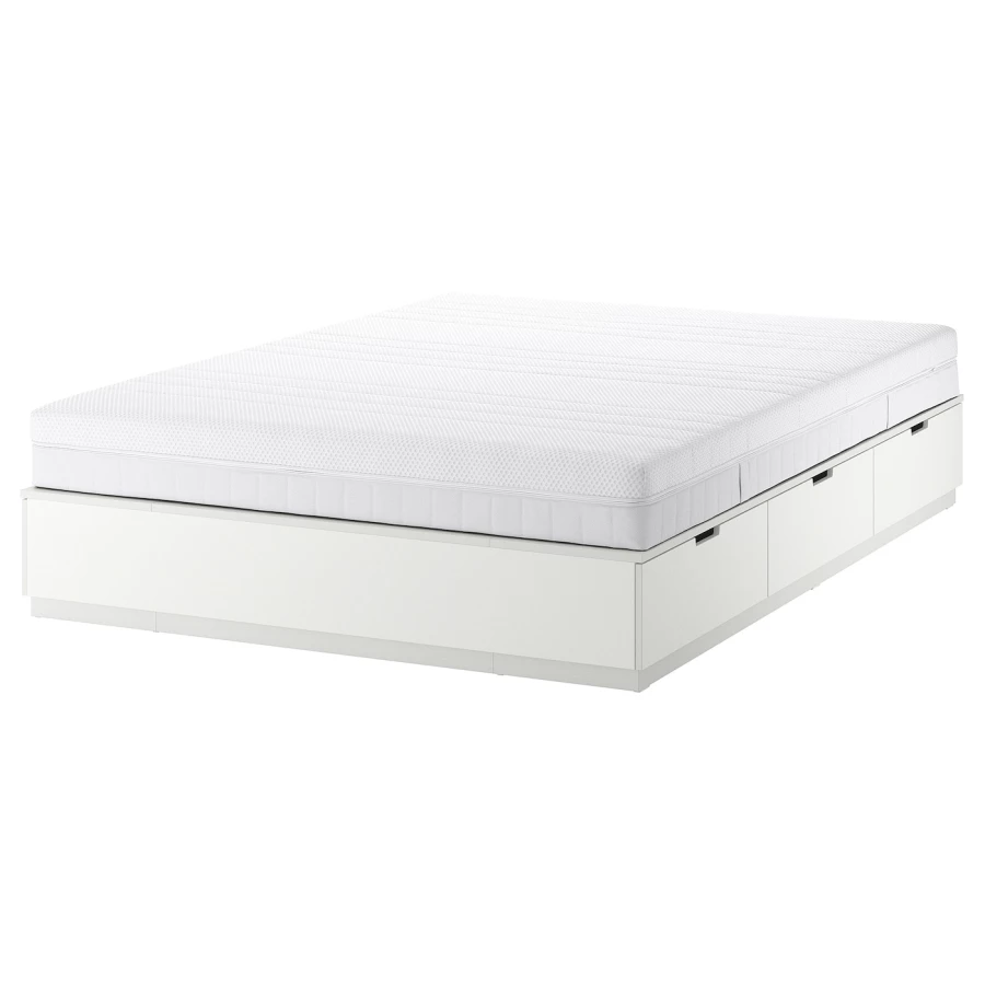 Каркас кровати с ящиком для хранения и матрасом - IKEA NORDLI, 200х140 см, матрас средне-жесткий, белый, НОРДЛИ ИКЕА (изображение №1)