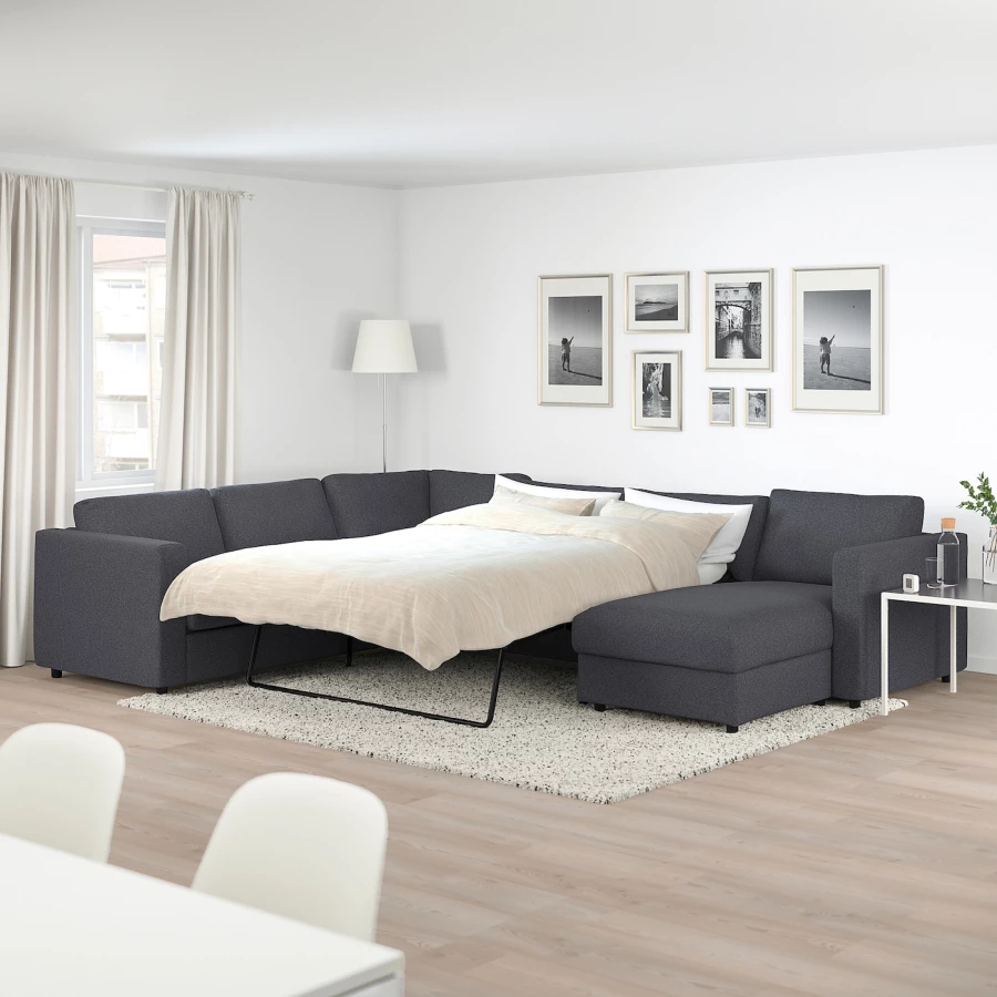 Угловой диван-кровать с шезлонгом - IKEA VIMLE/ВИМЛЕ ИКЕА, 249/349х83х164 см, темно-серый (изображение №4)