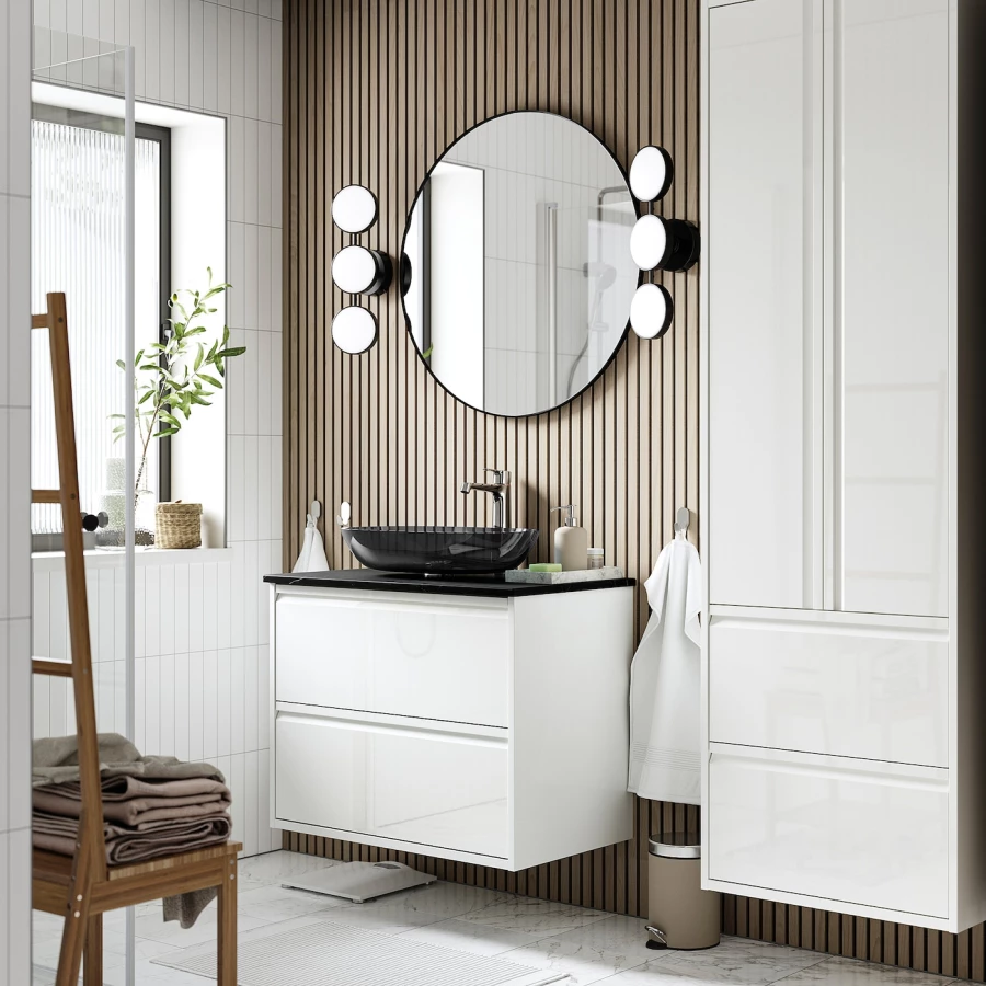 Тумба для ванной - ÄNGSJÖN / OXMYREN /АNGSJОN/ IKEA/ ЭНГСЬЕН / ОКСМИРЕН ИКЕА,  82х77 см , черный/белый (изображение №2)